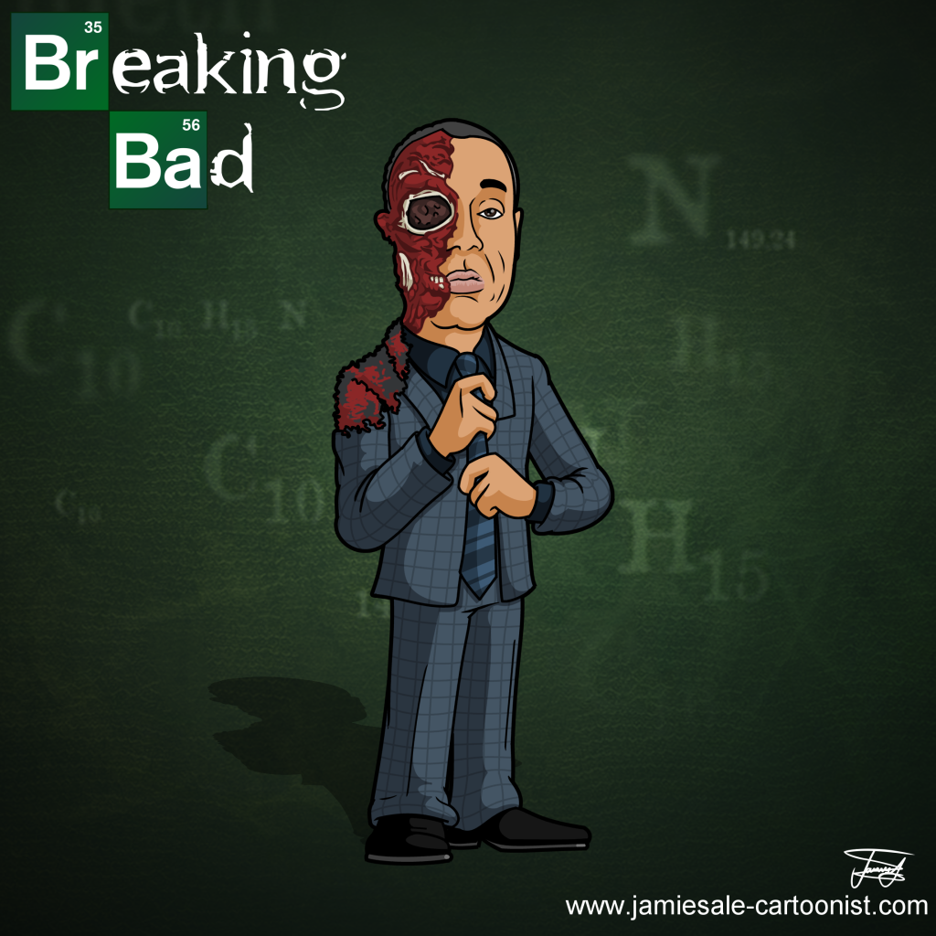 breaking bad gus face blown off cartoon character